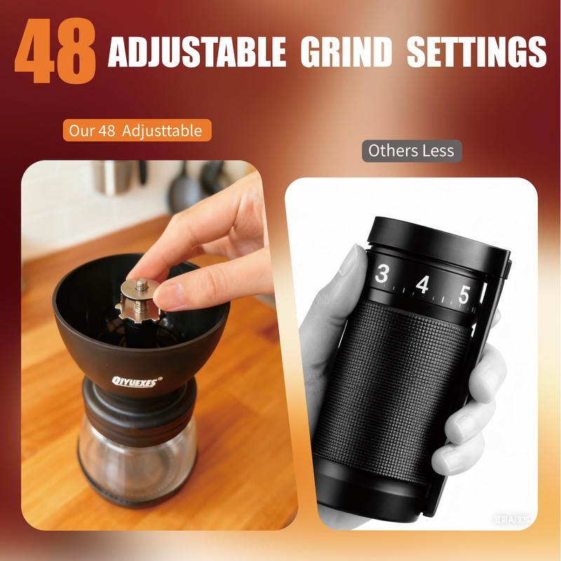 Manual Coffee Grinder 48 Adjustable Settings, 80g Large Capacity, Conical