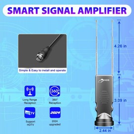 Indoor TV Antenna - Ultra HD 4K/1080p Digital TV Antennas for Local Channels, Enhanced Rabbit Ear Design with Smart Signal Booster, Works with All Smart TVs, Easy Setup, No Monthly Fees!