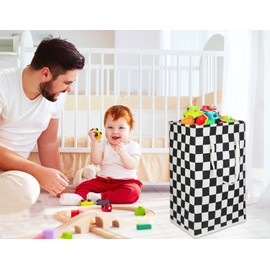 HIYAGON 75L Freestanding Laundry Basket,Large Collapsible Tall Clothes Hamper with Handles,Waterproof Toy Storage Bin for Boys and Girls,Baby Nursery(Racing flag)