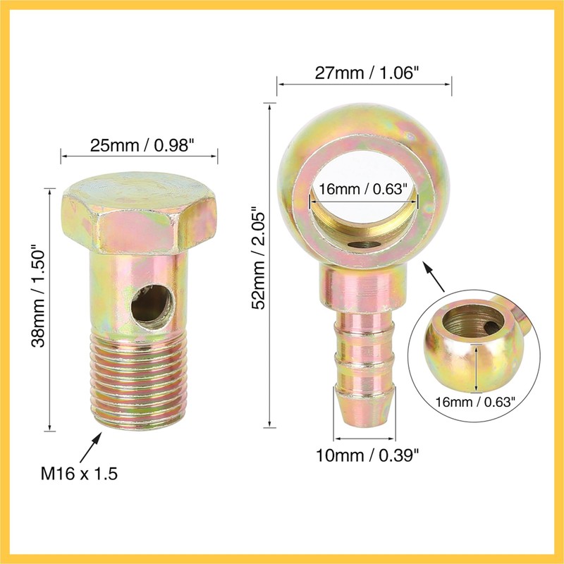 REPAIROCK 2 Sets 16mm Banjo Hose Barb Bolt Fitting for