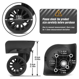 Zoofen Luggage Replacement Wheels 2 Pcs - Wear-Resistant Suitcase Spinner Wheels With 4 Holes for Carry On (ZA-136B)