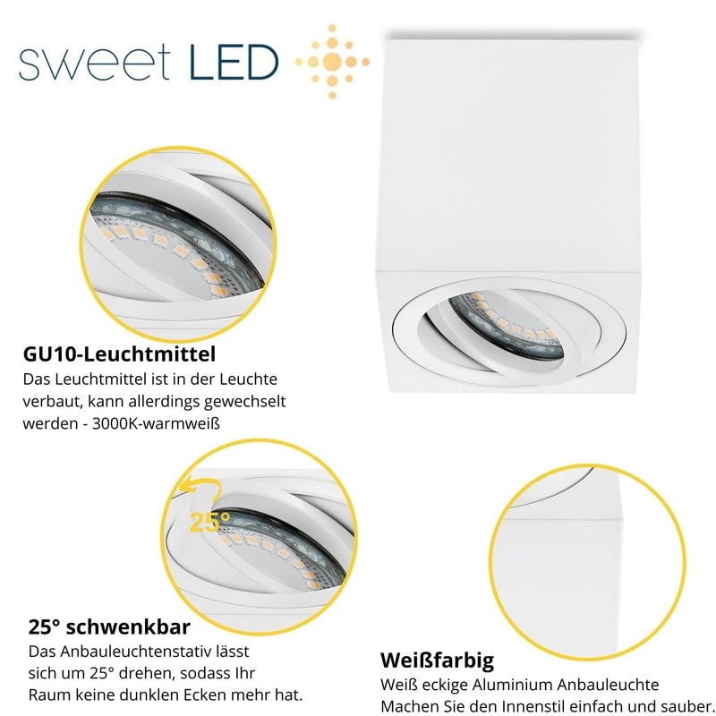 Sweet-LED Surface Light Round Square Includes GU10 5W 450 Lumen