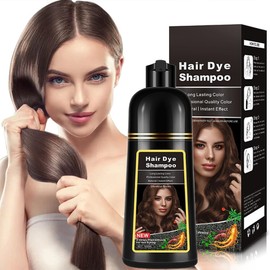 Champú Tinte Castaño Natural 500ml, 3-IN-1 Champú Tinte para Cubrir las Canas, Cabello Castaño Nutre & Oscurece para Hombres Mujeres en 10-15 mins (Chestnut Brown)