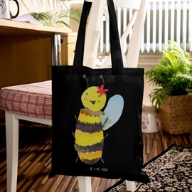 Mr. & Mrs. Panda Jute Bag, Shopping Bag, Tote Bag, Happy Bee Design, Black
