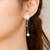 Silver Pearl Flower Dangle Earrings, Dainty Long Chain Dangle Pearl