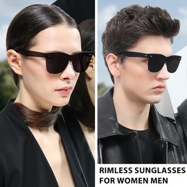 2020 VentiVenti Retro One Piece Square Rimless Sunglasses Anti Reflective Frameless Fashion For Women Men,Smoke Lens