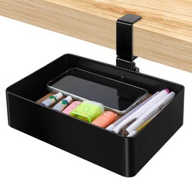 Under Desk Metal Drawer, Under Desk Drawer Organizer, 360° Swivel Hidden Under Desk Storage Drawers Slide out, No Drill Desk Pencil Drawer Organizer Tray for Home Office Storage