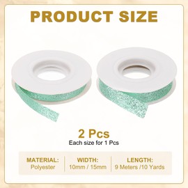 sourcing map 2 Roll 10 Yards 2 Sizes Sparkle Ribbons, Wreath Crafts Cut Edge Ribbon, Sparkling Fabric Ribbon for Bow Making, Gift Wrapping, Wedding Party Decoration, Lake Blue (3/8", 5/8")