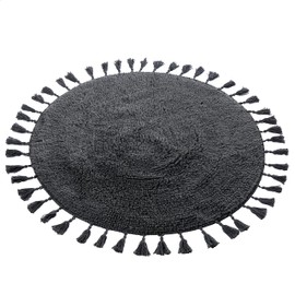 Olivia Rocco Round Tasselled Bath Mat Super Soft Bathroom Rug Non-Slip Plush Bathmats Carpet for Tub Shower Bath Home, (Grey)