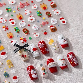 1PCS Christmas Nail Art Stickers Decals 5D Embossed Santa Claus Self-Adhesive Nail Decals Snowman Elk Bell Xmas Nail Supplies Xmas Tree Nail Design Nail Decoration for Xmas Manicure Nail Decorations