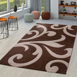 Brown Cream Area Rug with Contour Cut and Modern Floral Pattern, Size: 6'7" x 9'6"
