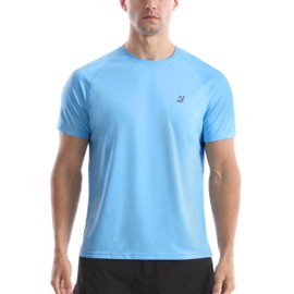 Roadbox Men's Short-Sleeved Rash Guard, UV Protection, UPF 50+, Quick-Drying Bathing Shirt, Breathable Outdoor Water Sports Shirt, lightblue, 3 XL