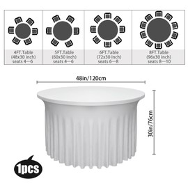 1 Pack White 48Inch Round Tablecloth for 4FT Tables|Polyester Spandex Round Table Cloths with Skirt|Stain 、Wrinkle Resistant、 Washable Fabric for Wedding,Party,Dining,Banquet
