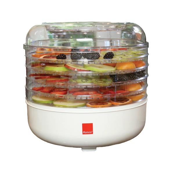 Ronco for Beef, Turkey, Chicken, Fish Jerky, Fruits, Vegetables 5-Tray Dehydrator, Food Preserver Quiet & Easy Operation, Classic White