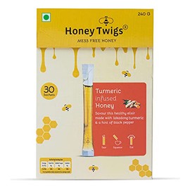 Honey Twigs - Turmeric Infused Honey with Black pepper | 30 Single serves/sachets | 240gms (8g each) | 100% pure & natural Ingredients | Infused with Lakadong Turmeric for enhanced imunity