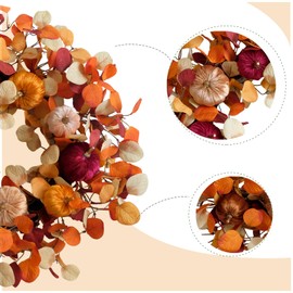 24-inch Fall Pumpkin Wreath Handcrafted Orange Red Champagne Velvet Pumpkin Eucalyptus Leaf Front Door Wreath Indoor Outdoor Home Decoration Thanksgiving Harvest Festival Party Celebration Decoration