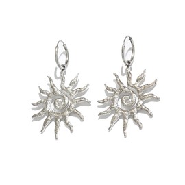 Gold Sun Earrings for Women Vintage Bohemian Spiral Sun Drop Dangle Earrings Unique Silver Statement Sunflower Hoop Earrings Boho Style Jewelry, Large, Metal, No Gemstone