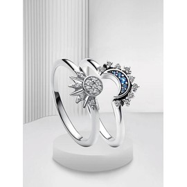 Sun & Moon Design Couple Rings, Fashion Promise Rings for Party, Daily Decor, Trendy All-match & Exquisite Jewelry for Birthday Gift - Color: Silver, Size: 5