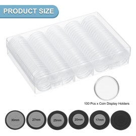 PATIKIL Coin Snap Holder, 100 Pack Coin Case Storage Round with Organizer Box Fit 17/20/25/27/30mm Coins for Collectors Collection Supplies, Black Foam Gasket