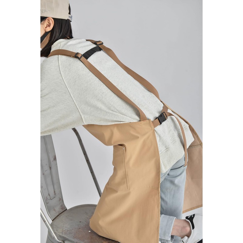 LeafIn WGZ Women's Apron with Pockets, Shoulder Hanging, Long Length,