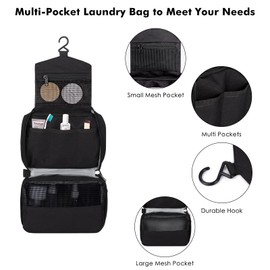 Cooja Wash Bag Hanging Toiletry Bag Men Women, Travel Washbag with Hook & Handle, 1 Toilet Bag + 2 Drawstring Bag, Black