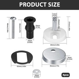 4 Pack Toilet Seat Hinges Fixings for WC Toilet Blind Holes - Quick Release, Universal Toilet Seat Fixings, Grey Stainless Steel Fittings