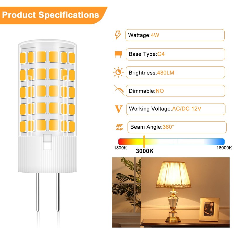 G4 LED Bulb 4W 3000K 40W Halogen 450LM