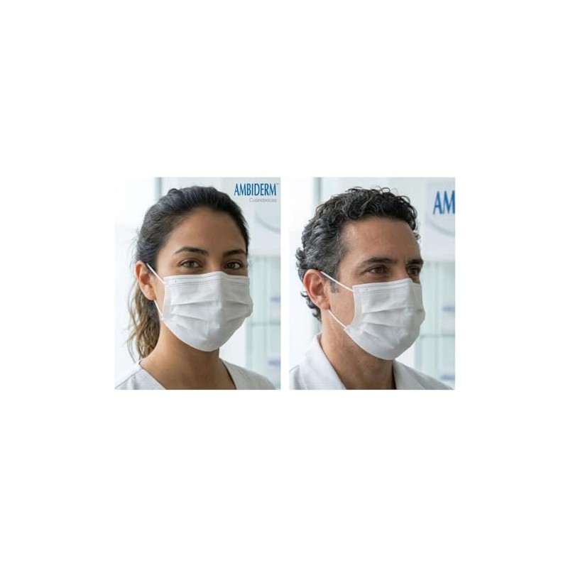 Ambiderm Cubrebocas 3 Capas Plisados Ajuste Nasal Colores (Blanco)