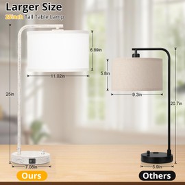 Bedside Table Lamp with USB C+A Charging Ports, Fully Stepless Dimmable Modern Farmhouse Nightstand Lamp, Tall Reading Desk Lamp for Bedroom, Living Room, Office, 9W LED Bulb Included