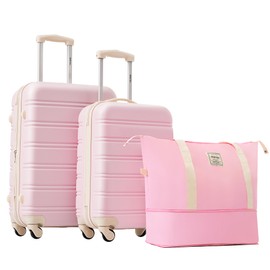 Merax Luggage Sets 2 Piece Suitcase Set 20/24 IN,Carry on Luggage and Travel Bag TSA Lock Expandable,Hard Case Luggage with Spinner Wheels,White Pink