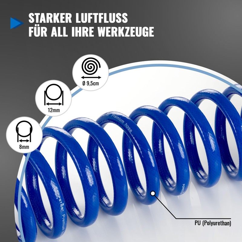 Poppstar Compressed Air Spiral Hose 5 m with Diameter 8