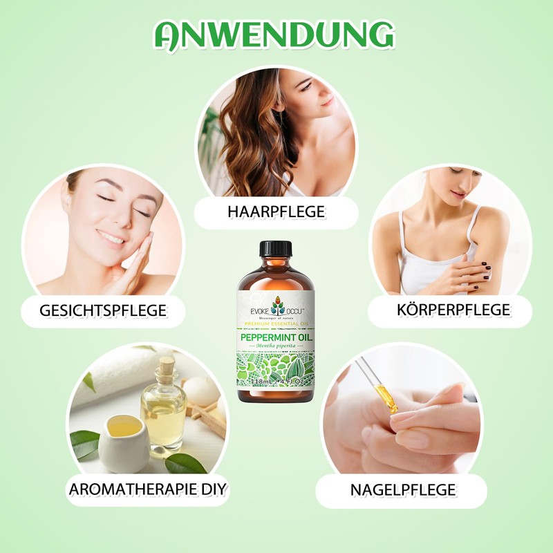 EVOKE OCCU Pfefferminz ätherisches Öl 118ml, reines Pfefferminzöl für Haut