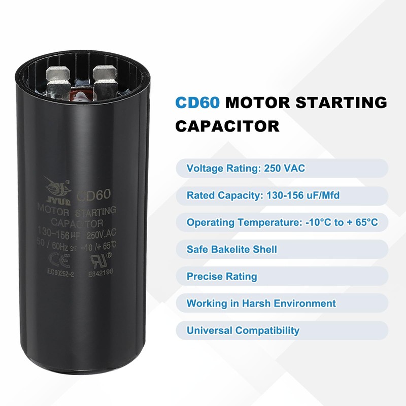 sourcing map CD60 Capacitor 130-156 UF/Mfd, 250 VAC CD60 Run