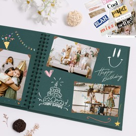 Scrapbook Album 7x7 Inches 40 Pages Hardcover Kraft Paper Photo Album Scrap Book Memory Book Blank DIY Scrapbook Albums for Boyfriend Wedding Baby Travel Anniversary Family, Green