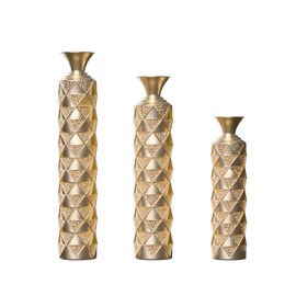 Set of 3 Floor Vase, Metal Decorative Vase Gold Vases Distress Vases 33.5", 29.5", 25.2" for Home Decor 3D Triangle Pattern Center Vase