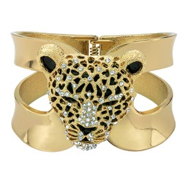 PalmBeach Goldtone Round Crystal, Hinged Leopard Bangle Bracelet (50mm), 8 inches