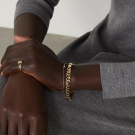 KissYan Gold Bracelets for Women, 14K Gold Plated Beaded Bracelets Chunky Cuban Link Big Clasp with Adjustable Extender Trendy Gifts (003)