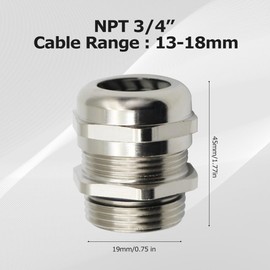 MAKERELE NPT 3/4" Nickel-Plated Brass Waterproof Cable Glands, 4pcs Adjustable 13-18mm Weather-Tight Strain Relief Connectors