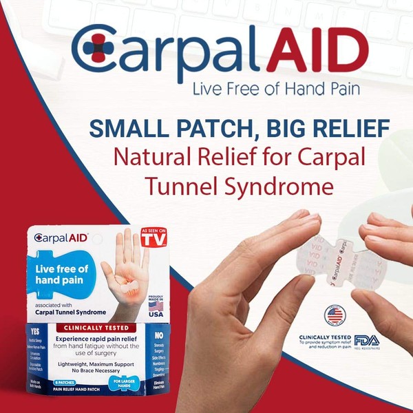 CarpalAid Patch for Carpal Tunnel Relief – Revolutionary Patented Technology – Clinically Proven Medical Adhesive Provides Relief for Carpal Tunnel (Large – 50 Pack)