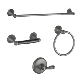 BGL Bathroom Hardware Set Gunmetal Grey 4-Piece Bathroom Accessories Set Wall Mounted Adjustable Towel Bar Robe Hook Toilet Paper Holder Towel Ring Paint Spraying Grey