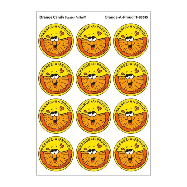 Orange-A-Proud!/Orange Candy Scent Retro Stinky Stickers by Trend; 24/pk - Authentic 1980s Designs!