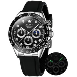OLEVS Mens Watches Sport Silicone Band Chronograph Multifunction Luxury Diamond Moon Phase Analog Quartz Male Wrist Watches for Men Waterproof Luminous