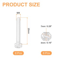 sourcing map 8Set Clear Acrylic Screws Kit, M4 x 25mm Round Head Phillips Bolts with Hex Nuts, Bolts and Nuts Kit for Machine Accessories Electronic Equipment DIY Crafts