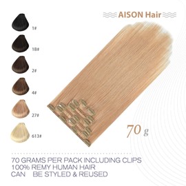 SeaShine Clip in Hair Extensions 70G Golden Brown100% Remy Human Hair Extensions 7A Soft Silky Straight 7pcs 16clips for Women(15 Inch #12)