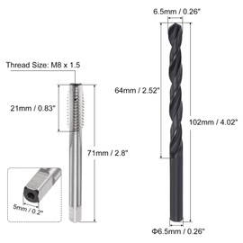sourcing map Metric Tap and Drill Bit Set, M8 x 1.5 Thread Tap & 6.5mm Black Oxide Twist Drill Bit, Straight Flute Tap Tapping Threading Repair Tool Kit