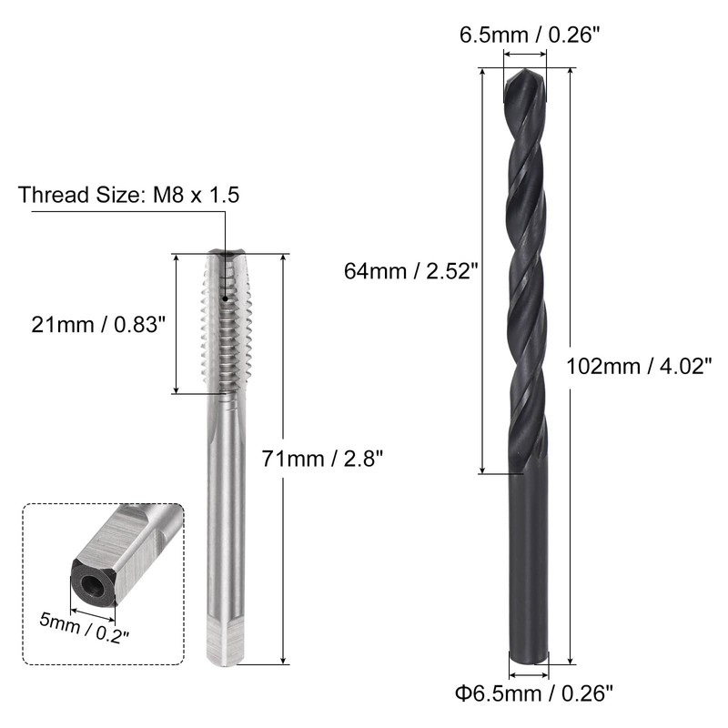 sourcing map Metric Tap and Drill Bit Set, M8 x