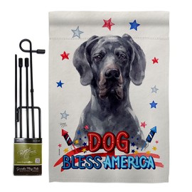 Breeze Decor Patriotic Black Great Dane Garden Flag Set with Stand Animals Dog Puppy Spoiled Paw Canine Fur Pet Nature Farm Animal Creature Small Gift Yard House Banner Made in USA 13 X 18.5