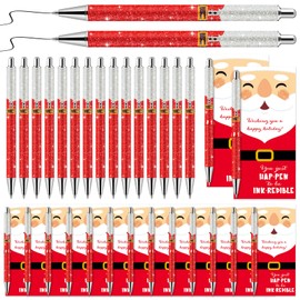 Sayglossy 25 Sets Christmas Gifts Bulk Glitter Christmas Pens Novelty Pens Santa Claus Christmas Writing Pens with Inspirational Cards Welcome to The Team Gift Employee Appreciation Gifts(Santa)