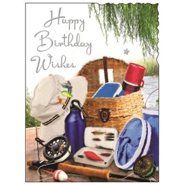 Male Birthday Card - General Card for Men - Fishing Design - Special Finishes and Illustrated Insert Leaf - Made in the UK