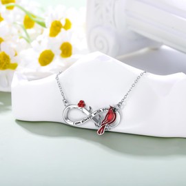LONAGO 925 Sterling Silver Red Cardinal Infinity Necklace for Women- Cardinal Bird Memorial Jewelry, Memorial Sympathy Gift for Mother's Day & Christmas